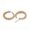 201 Stainless Steel Round Beaded Hoop Earrings with 304 Stainless Steel Pins for Women EJEW-B016-14B-G-2
