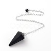 Platinum Tone Brass Dyed & Heated Black Agate Cone Hexagonal Pointed Dowsing Pendulums MAK-M015-01C-1