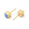 Long-Lasting Plated Cube with Enamel Evil Eye Stud Earring EJEW-E272-01G-01-2