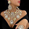 Teardrop Brass Rhinestone Pendant Necklaces & Stud Dangle Earrings Sets FS-WGA5087-01-1