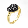 Brass Micro Pave Cubic Zirconia Heart Cuff Rings RJEW-N031-15-4