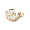 Brass Pave Natural Shell Flat Round with Letter Charms KK-Z115-13G-S-2