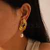 304 Stainless Steel Freshwater Pearl Dangle Stud Earrings for Women EE7584-2