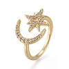 Brass Micro Pave Clear Cubic Zirconia Cuff Rings RJEW-K232-02G-1