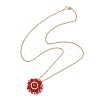 Natural Carnelian(Dyed & Heated) & Glass Seed Beaded Flat Round Pendant 304 Stainless Steel Cable Chain Necklaces NJEW-MZ00129-07-4