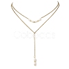 Natural Cultured Freshwater Pearl Two Sides Polished Y Tassel 304 Stainless Steel Double Layered Necklaces for Women NJEW-JN06359-2