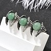 Natural Green Aventurine Wings Adjustable Rings RJEW-K241-04AS-12-2