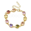 Square Brass Pave Cubic Zirconia Link Chain Bracelets for Women BJEW-P385-08G-1