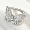 Adjustable Brass Butterfly Finger Rings with Clear Cubic Zirconia CU-CBA7E55-18P-01-3