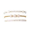 3Pcs 3 Styles Shell Pearl Beaded Stretch Bracelets & Brass Rolo Chains Bracelets & Natural Cultured Freshwater Pearl Beaded Braided Bead Bracelets for Women BJEW-JB12786-4