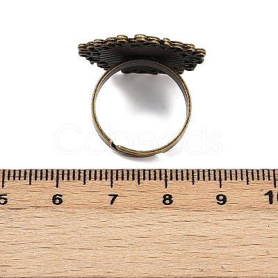 Vintage Adjustable Iron Flower Finger Ring Components Alloy Cabochon Bezel Settings X-PALLOY-O036-01AB-NF-1