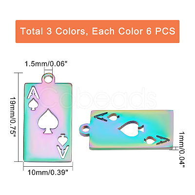 18Pcs 3 Color 201 Stainless Steel Pendants STAS-DC0005-49-1