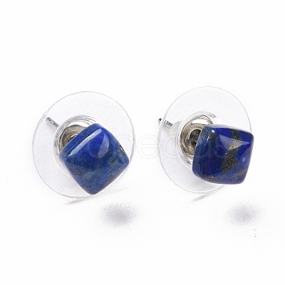 Natural Lapis Lazuli Ear Studs EJEW-K091-01P-04-1