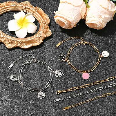 10Pcs 2 Colors 304 Stainless Steel Paperclip Chain Bracelets BJEW-YW00013-01-1