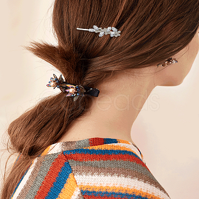 2Pcs 2 Styles Leaf Alloy Rhinestone Hair Bobby Pins OHAR-LP0001-24-1