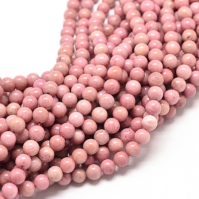 Natural Rhodonite Round Bead Strands G-G735-09-6mm-1