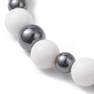 Natural Mashan Jade & Non-Magnetic Synthetic Hematite Beaded Stretch Bracelets for Women BJEW-JB13138-1