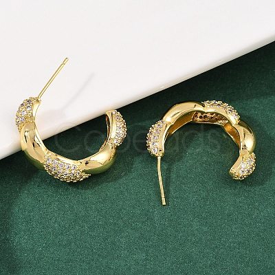 Brass Micro Pave Clear Cubic Zirconia Twist Stud Earrings EJEW-L275-16G-02-1
