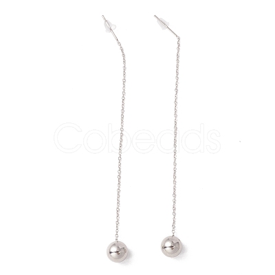 Tarnish Resistant Long Chain with Round Ball Dangle Stud Earrings EJEW-A067-13P-1