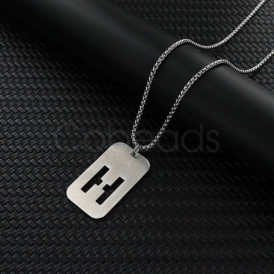 Rectangle with Hollow Out Letter 201 Stainless Steel Pendant Necklaces FS-WG34D20-11-1