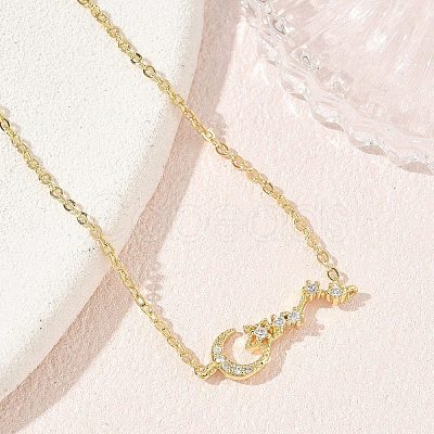 Brass Micro Pave Clear Cubic Zirconia Moon Star Link Bracelets KK-CBA6980-25G-1