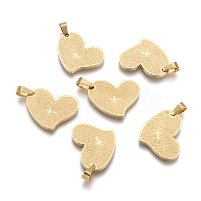 304 Stainless Steel Heart Lord's Prayer Cross Pendants STAS-O065-15-1