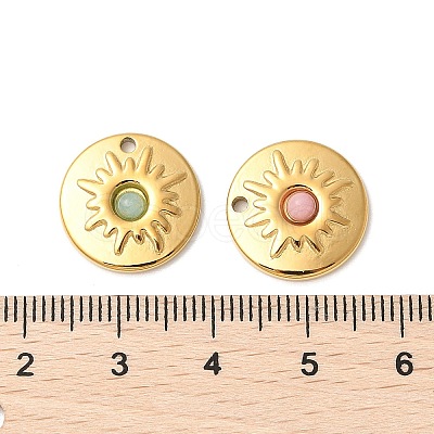 Natural Mixed Stone Flat Round Charms STAS-F312-14G-1