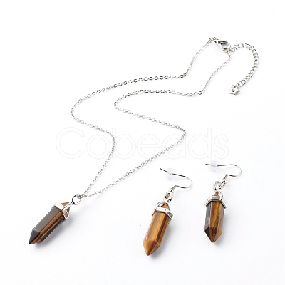 Bullet Shaped Natural Mixed Gemstone Jewelry Sets SJEW-JS01204-1