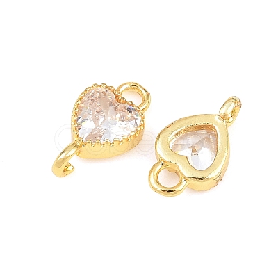 Brass Pave Cubic Zirconia Heart Links Connector Charms KK-K340-49G-05-1