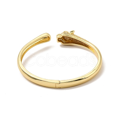 Green Cubic Zirconia Leopard Open Cuff Bangle BJEW-P281-06G-1