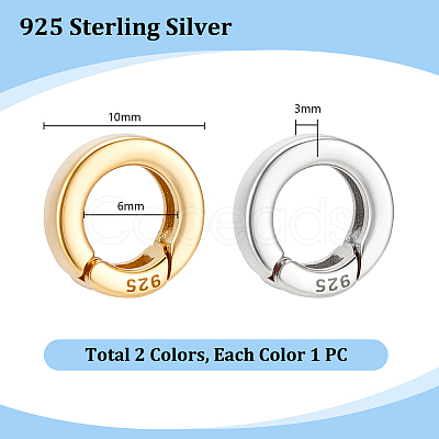 2Pcs 2 Colors 925 Sterling Silver Spring Gate Rings with 925 Stamp STER-PH0004-27C-1