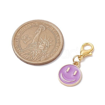 14Pcs 7 Colors Flat Round with Smiling Face Alloy Enamel Pendant Decorations HJEW-JM02585-1