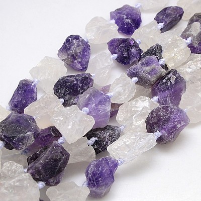 Natural Mixed Raw Rough Gemstone Amethyst and Crystal Beads Strands G-L159-16-1