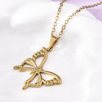 Hollow Butterfly 304 Stainless Steel Pendant Necklaces NJEW-M096-16G-1