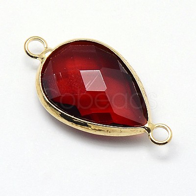 Golden Tone Brass Glass Teardrop Links connectors GLAA-J010A-HF03-G-1