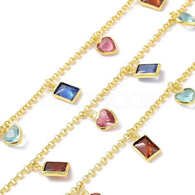 Colorful Glass Heart & Rectangle Charms Chains CHC-F844-09G-1