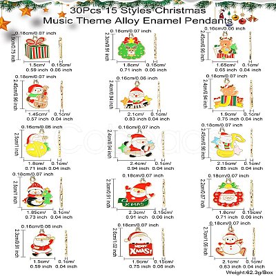 30Pcs 15 Styles Christmas Music Theme Alloy Enamel Pendants FIND-CJ0002-53-1