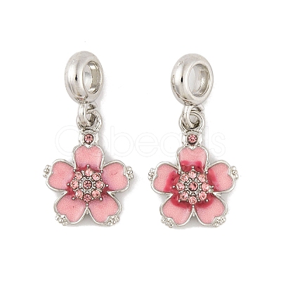 Rack Plating Alloy Light Rose Rhinestone European Dangle Charms FIND-C055-25P-1