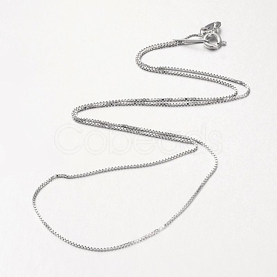 Anti-Tarnish Rhodium Plated 925 Sterling Silver Box Chain Necklaces NJEW-N0048-02-18-1