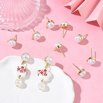 SHEGRACE Brass ABS Imitation Pearl Half Round Stud Earring Findings XGR0100G-119G-1