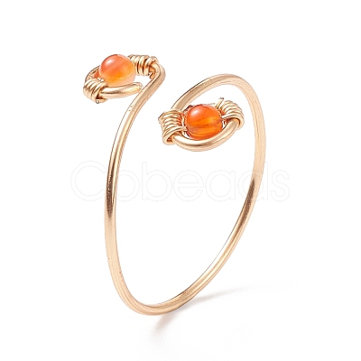 Round Natural Gemstone Braided Open Cuff Ring RJEW-JR00503-1