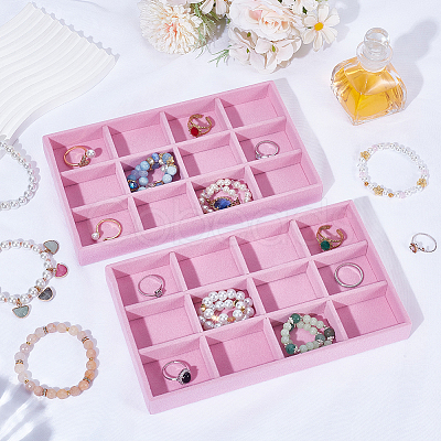 2Pcs 12 Grids Rectangle Velvet Display Trays ODIS-SP0001-18A-1