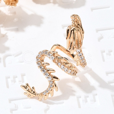 Brass Clear Cubic Zirconia Cuff Earrings EJEW-Q025-01A-G-1