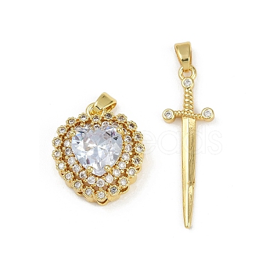 Brass Micro Pave Clear Cubic Zirconia Pendants Sets KK-R226-08G-03-1