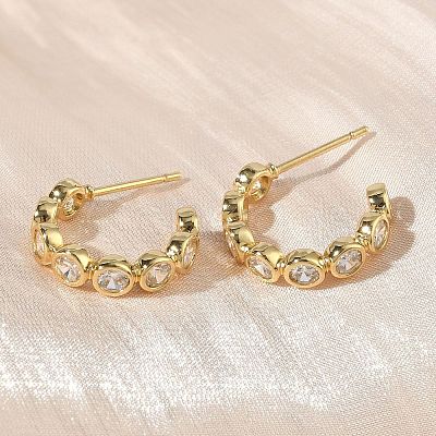Brass Micro Pave Clear Cubic Zirconia Stud Earrings EJEW-G452-07G-1