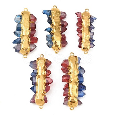 Electroplated Two Tone Natural Quartz Crystal Nuggets Beaded Connector Charms KK-H516-18G-02-1