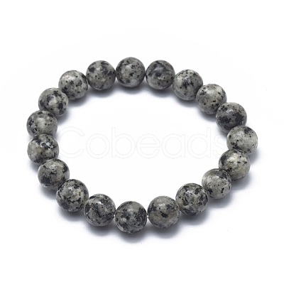 Natural Sesame Jasper/Kiwi Jasper Bead Stretch Bracelets X-BJEW-K212-B-033-1
