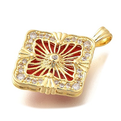 Brass Micro Pave Cubic Zirconia Acrylic Pendants ZIRC-D275-02G-02-1