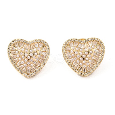 Rack Plating Brass Micro Pave Clear Cubic Zirconia Stud Earring for Women EJEW-G394-37G-1