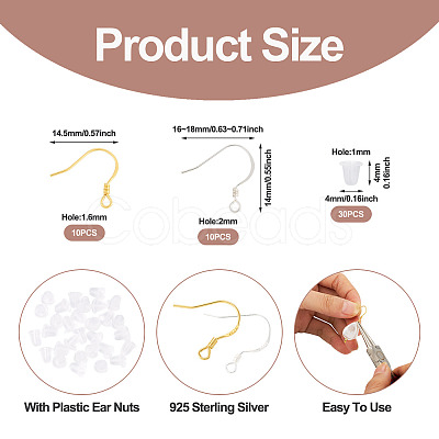 20Pcs 2 Styles 925 Sterling Silver Flat Coil Earwire STER-TA0001-38-1